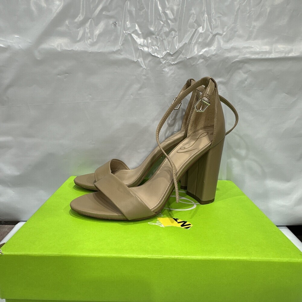 Sam Edelman Yaro Women's US Size 7.5 Nude Tan Ankle Strap Block Heels EBS692
